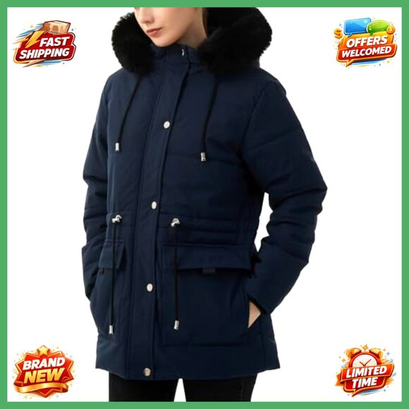 Women's Winter Puffer Coat Fleece Lined Detachable Hood Parka Jacket - Picture 4 of 6